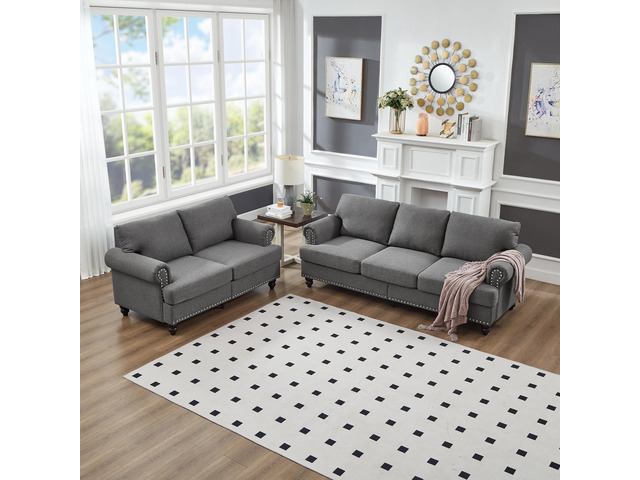 Modern Classic Design with Nails Living Room 2+3 seater Sofa Fabric Couch,Uphols