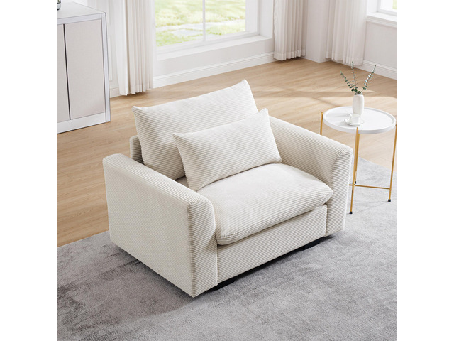 Beige Corduroy Deep Seat Single Sofa Accent Chair,Deep Seat Couch with Waist Pillow for Living Room/Apartment/Office