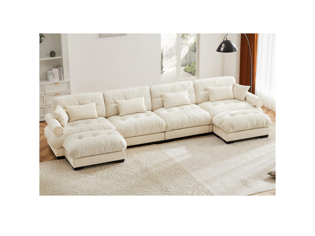 U Shaped Sectional Sofa Cloud Couch with Movable Ottomans,Convertible Deep 4 Sea