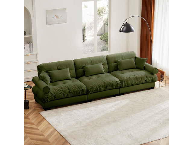 Extra Large 3 Seat Modern Velvet Sofa, Oversize Sofa, Clould Like Comfortable Se