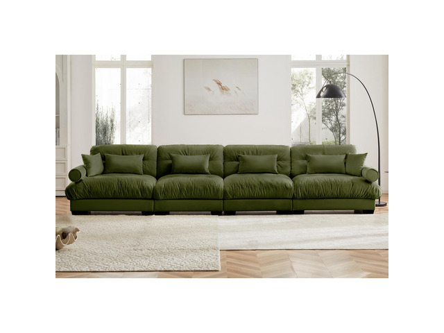 Super Comfort Oversized Modular Velvet Sectional Sofa Couch with Movable Ottoman,Corner Sectional with Bolstered Armrests, Deep Seat Cloud Couch,...