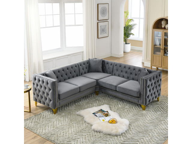 82.2-Inch Velvet Corner Sofa, L-Shaped Sectional Couch, 5-Seater Corner Sofas with 3 Cushions for Living Room, Bedroom, Apartment, Office