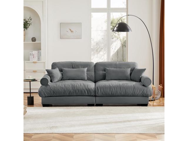 Large Size Modern Two-seater Sofa with Bolstered Armrests,Velvet 2-Seater Sofa With Waist Pillows and Throw Pillows, Suitable for Living Room,...