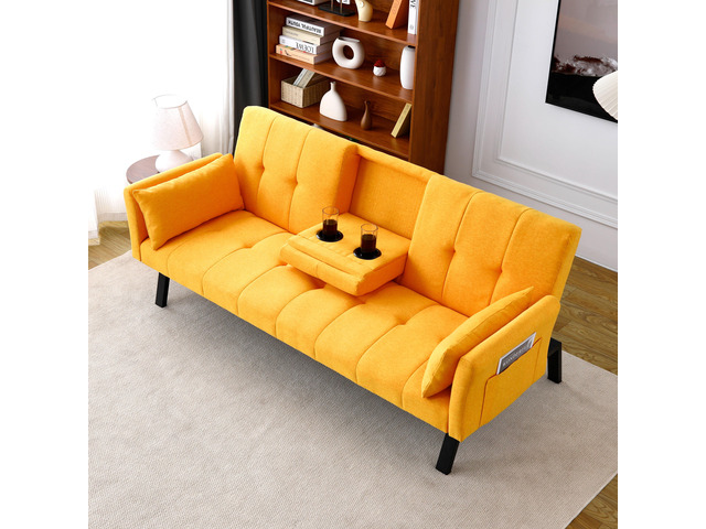 70-inch multi-functional cotton and linen sofa bed: foldable + cup holder + side