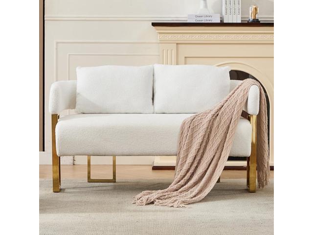 TS Modern decorative chair, living room side chair with gold metal legs, no wheels, suitable for dressing area, reception room, office,Teddy fleece...