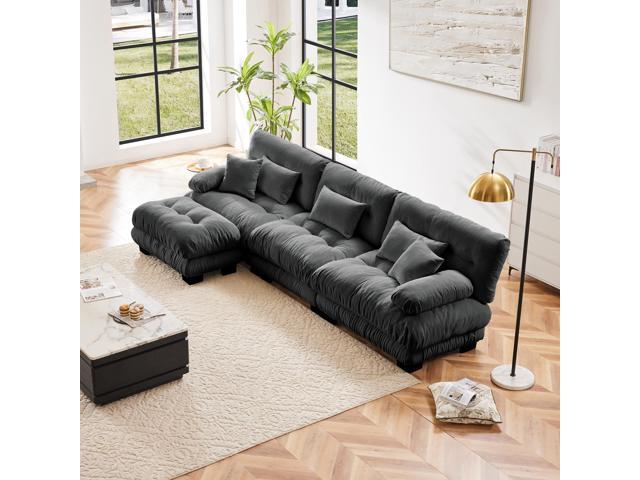 Luxury Modular Sectional Sofa Couch,Oversized L Shaped Cloud Couch for Living Room,Deep Seat Sofa Couch with Convertible Ottoman,Chenille Gray