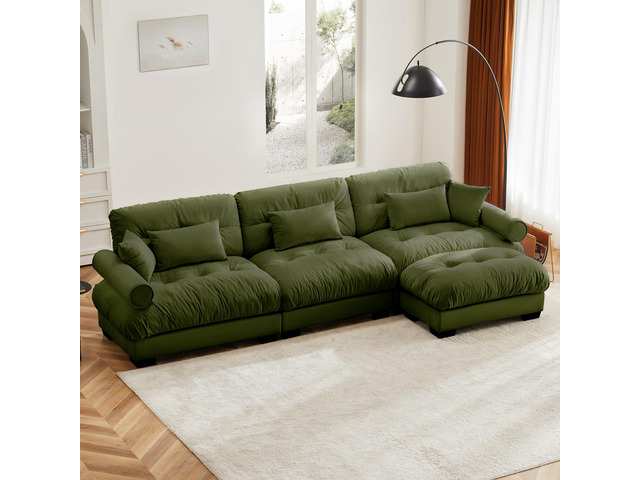 Super Comfort Oversized Modular Velvet Sectional Sofa Couch with Movable Ottoman