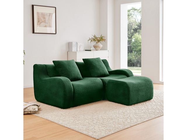 L-Shaped Teddy Fabric 2-Seat Boneless Sofa,No Assembly Required Curved Armrest,S