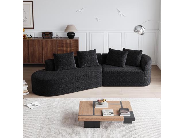 Modern Upholstered Oversized Sectional Sofa, 112-Inch Chenille 4-Seater Extra Deep & Wide Seat Curved Cloud Couch with 4 Throw Pillows, Free…