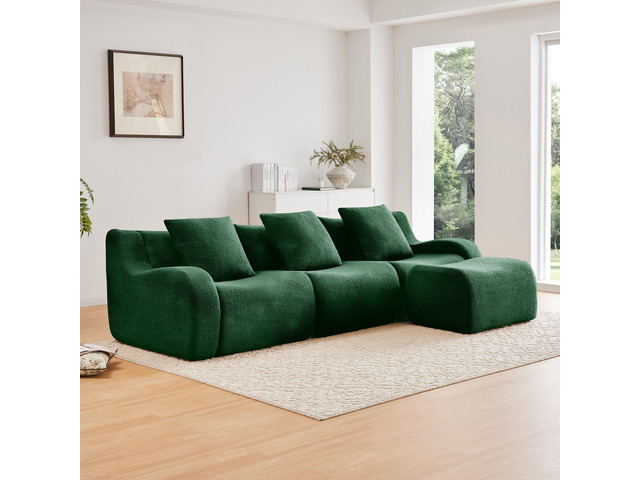 Boneless Sofa,3 Seat High-Quality Teddy Fabric,Anti-Slip Design,No Assembly Curv
