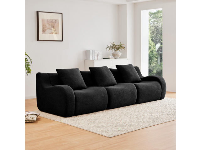Boneless Sofa,3 Seat High-Quality Teddy Fabric,Anti-Slip Design,No Assembly Curv