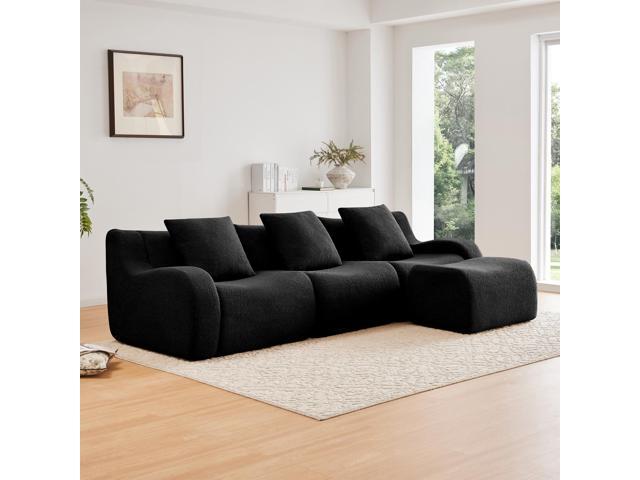Boneless Sofa,3 Seat High-Quality Teddy Fabric,Anti-Slip Design,No Assembly Curved Armrests Streamlined Design,Assembly Chaise 32D High Density…