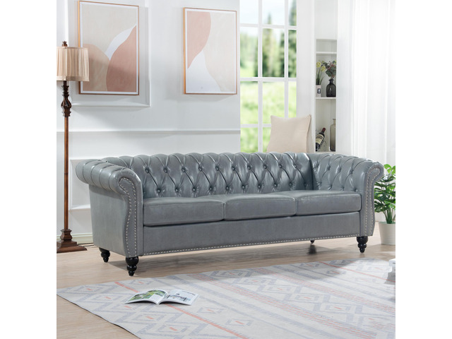 84.65' Rolled Arm Chesterfield 3 Seater Sofa.