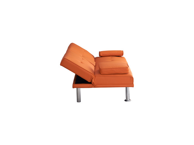 67' Orange Leather Office Sofa Bed, Double Fold, with Coffee Table, Multifunctio