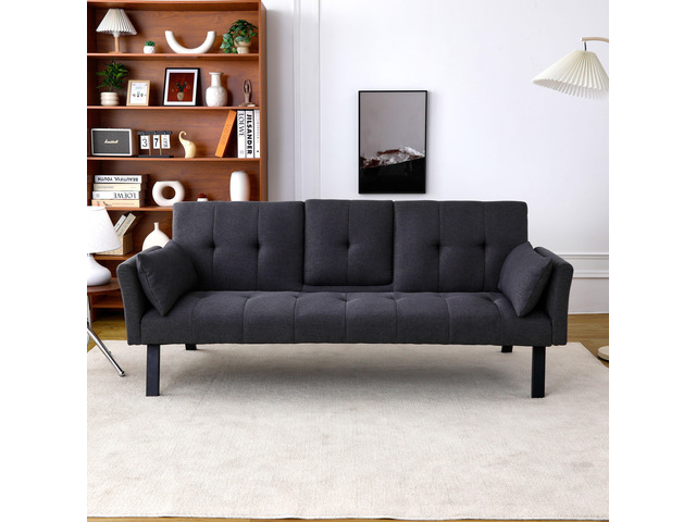 70-inch multi-functional cotton and linen sofa bed: foldable + cup holder + side