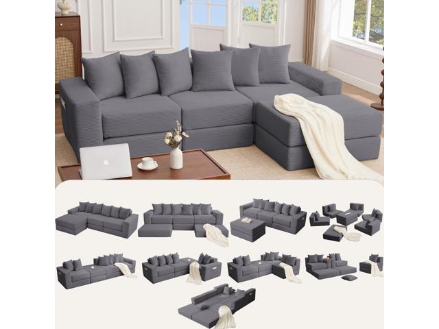 [NEW ARRIVED] [VIDEO PROVIDED]10-in-1 Convertible Sofa Sectional,Corner Couch, Convertible Floor Sleeper Sofa,Corduroy,Side Pocket,No...