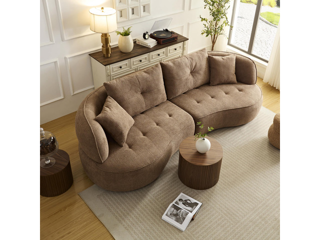 WKS7C Camel color combo sofa with detachable pillows, durable fabric, solid wood