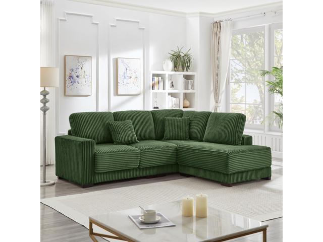 93' Sectional Sofa, L Shaped Sofa Couch with Reversible Chaise Lounge, Upholstered Soft Corduroy Couch for Living Room, Apartment (Green)