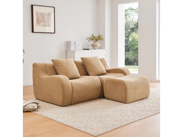 L-Shaped Teddy Fabric 2-Seat Boneless Sofa,No Assembly Required Curved Armrest,Streamlined Design Ergonomic Design,32D High Density Sponge For...