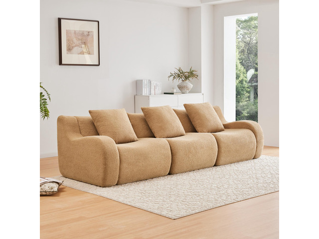 Boneless Sofa,3 Seat High-Quality Teddy Fabric,Anti-Slip Design,No Assembly Curved Armrests Streamlined Design,32D High Density Sponge For Living...
