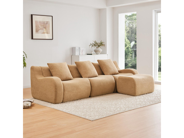Boneless Sofa,3 Seat High-Quality Teddy Fabric,Anti-Slip Design,No Assembly Curv