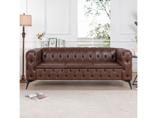 84.06Inch Width Traditional Square Arm removable cushion 3 seater Sofa