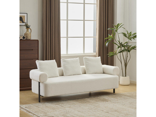 78' Modern 3-Seater Beige Upholstered Sofa, Oversized Comfy Couch with 3 Plush P