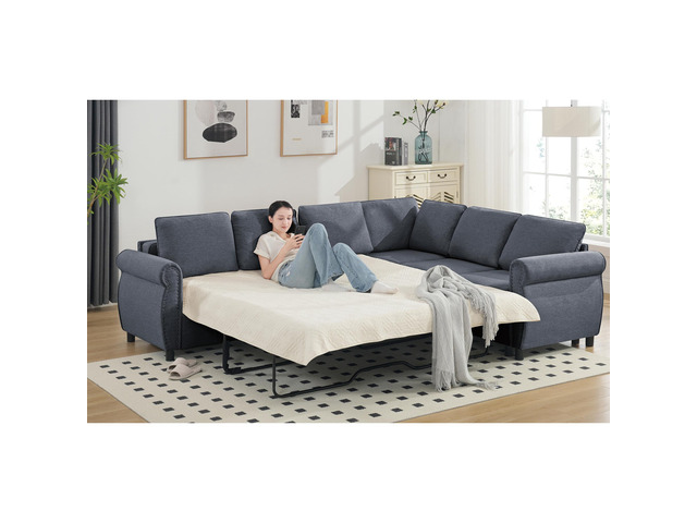 [NEW ARRIVED] [VIDEO PROVIDED] Sleeper Sofa, 2 in 1 Pull Out Couch Bed,6 seater sofa bed, L Shaped Sleeper Sectional Sofa Couch,Riveted sofa,104''...