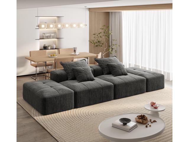 Modern Oversized Modular Sectional Sofa with 2 Ottoman and 2 seat,Sparkling Chenille Fabric Soft Cushion Sofa with 4 Pillows,4 PCS DIY Combination...