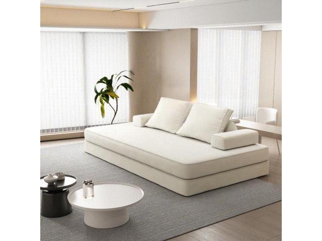 86.6’Multifunctional Convertible Sofa Bed w/ 2 Removable Backrests and 2 Pillows,Fluffy Chenille Fabric Sofa,Chaise Lounge,Game Pad,DIY Modern…