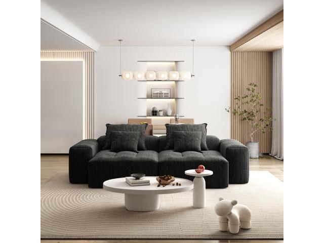 Modern Oversized Modular Sectional Sofa with 2 chaise lounge and 2 armrest,Sparkling Chenille Fabric Soft Cushion Sofa with 4 Pillows,4 PCS DIY...