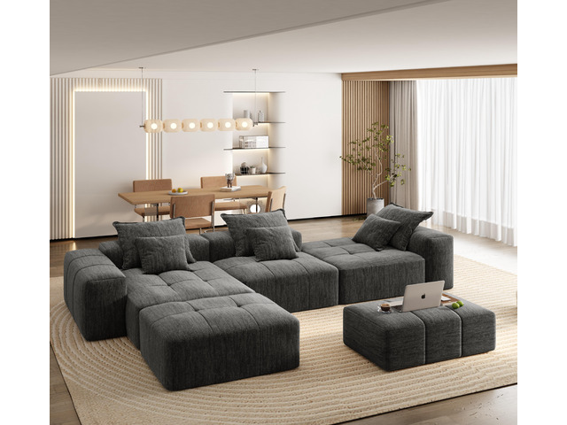 Modern Oversized Modular Sectional Sofa,Sparkling Chenille Fabric Soft Cushion S