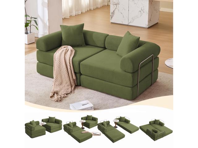 [NEW ARRIVED] [VIDEO PROVIDED]Modular Couch Sofa Bed for Apartment,Convertible Sofa Bed,Fixed-Shape Frame & Removable Armrests,Folding Mattress...