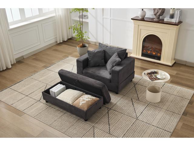 Chaise Lounge Chair with Removable Storage Ottoman Accent Sofa Bed Upholstered Sleeper Couch Bed with Pillows, Modern Deep Seat Upholstered...