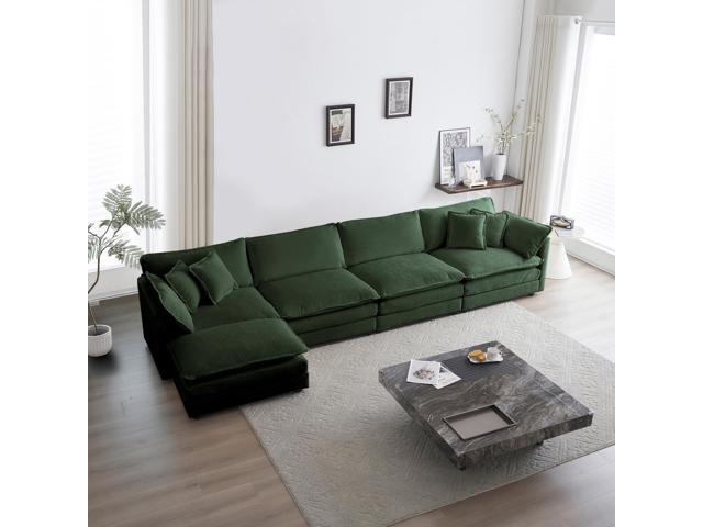 Modular Sectional Sofa for Living Room,U Shaped Couch 5 Seater Convertible Sectional Couch with 1 Ottoman,Green Chenille