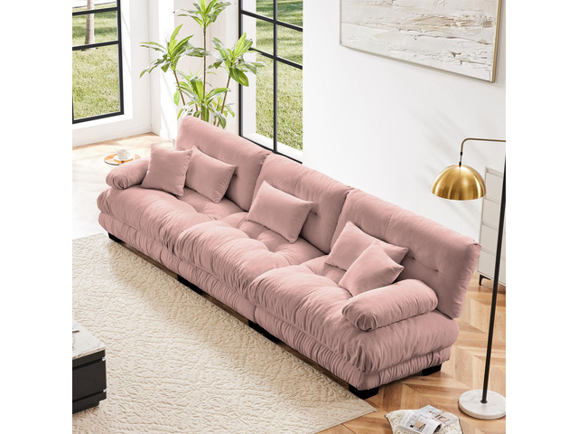 3-Seater Sectional Sofa Modular Deep Seat Sofa Couch, Chenille Sofa Soft Comfy U