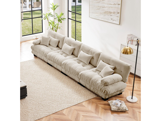 4-Seater Sectional Sofa Modular Deep Seat Sofa Couch, Chenille Sofa Comfy Uphols