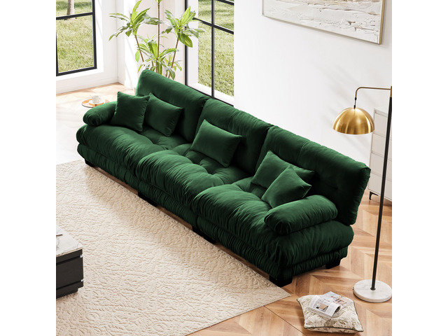 3-Seater Sectional Sofa Modular Deep Seat Sofa Couch, Chenille Sofa Soft Comfy U