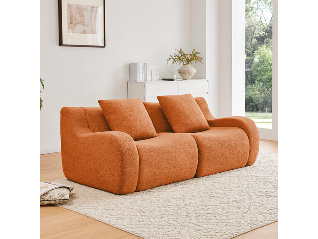 Soft Teddy Fabric Boneless Sofa,No Assembly Required Streamlined Design,Anti-Sli