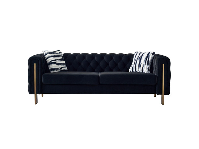 Chesterfield Modern Tufted Velvet Living Room Sofa, 84.25''W Couch,Black