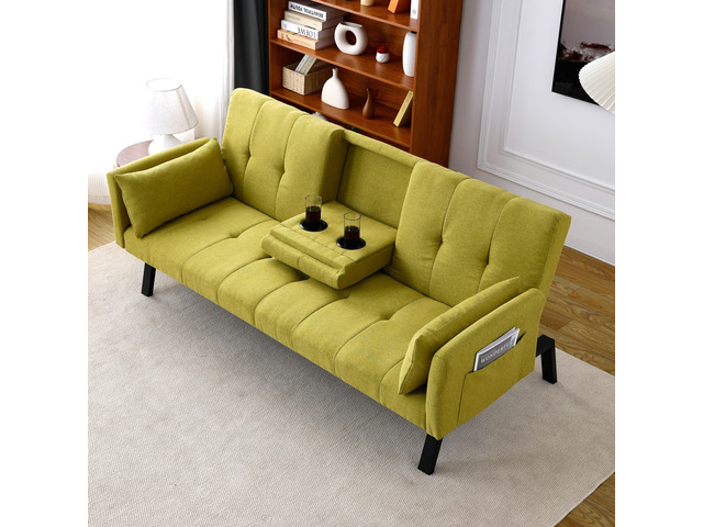 70-inch multi-functional cotton and linen sofa bed: foldable + cup holder + side