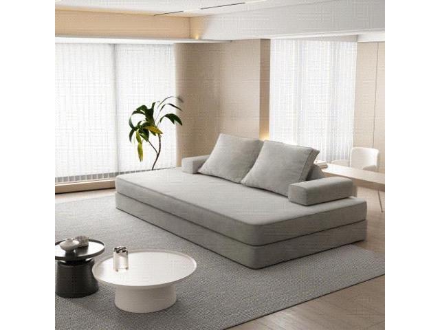 86.6’Multifunctional Convertible Sofa Bed w/2 Removable Backrests and 2 Pillows,Fluffy Chenille Fabric Sofa,Chaise Lounge,Game Pad,DIY Modern…