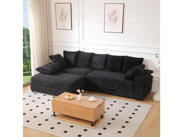 108.6' Sectional Sofa, Thickened Corduroy Sectional Couches For Living Room,comfortable L-shaped Chaise Sectional Sofa With Storage Ottoman,Eight...