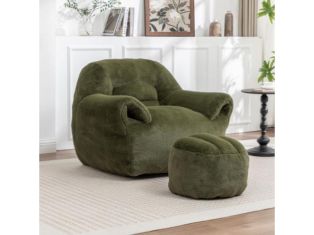 Bean Bag Chair, Comfy Bean Bag Sofa with Back Support, With Footstool,Faux Fur Bean Bag Chair for Adults and Kids, Stuffed Floor Sofa for Living...