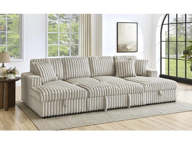 U Shaped Sleeper Sofa, 122 inch Overisze - 2 in 1 Pull Out Bed, Sectional Sleeper Sofa with Double Storage Chaise for Living Room, Rabbit plush...