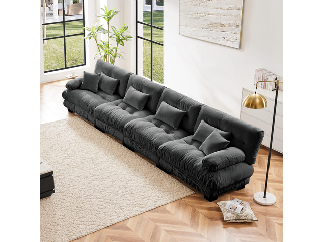 4-Seater Sectional Sofa Modular Deep Seat Sofa Couch, Chenille Sofa Comfy Uphols