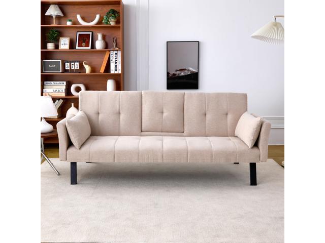 70-inch multi-functional cotton and linen sofa bed: foldable + cup holder + side storage, instantly switch between living room and bedroom