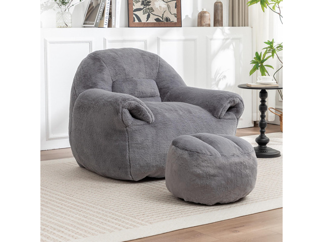 Bean Bag Chair, Comfy Bean Bag Sofa with Back Support, With Footstool,Faux Fur Bean Bag Chair for Adults and Kids, Stuffed Floor Sofa for Living...