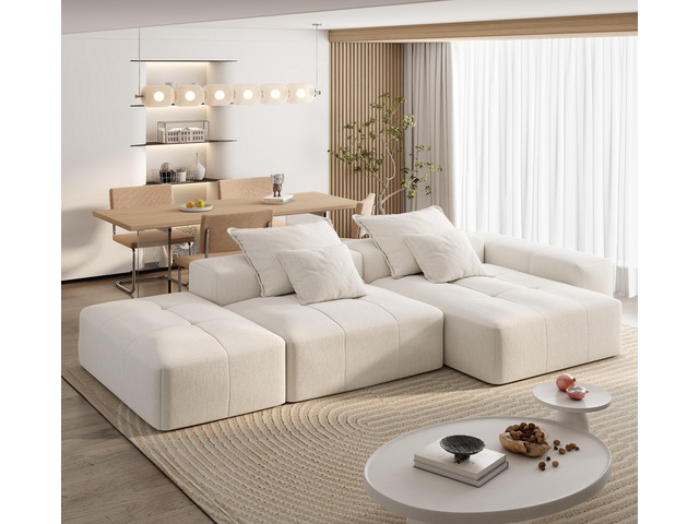 Modern Oversized Modular Sectional Sofa with Ottoman,seat,chaise lounge and armrest,Sparkling Chenille Fabric Soft Cushion Sofa with 4 Pillows,4...
