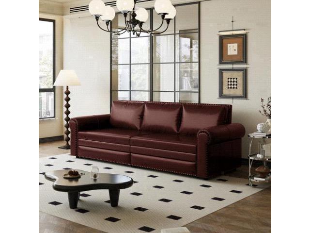 Chesterfield Sofa,93.7' King Pull Out Sofa Bed,3-in-1 Faux Leather Convertible Sleeper Sofa with Nailhead Trim & Rolled Arm,Multi-Functional Sofa...